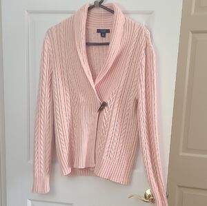 Chaps Light Pink Cable Knit Cardigan